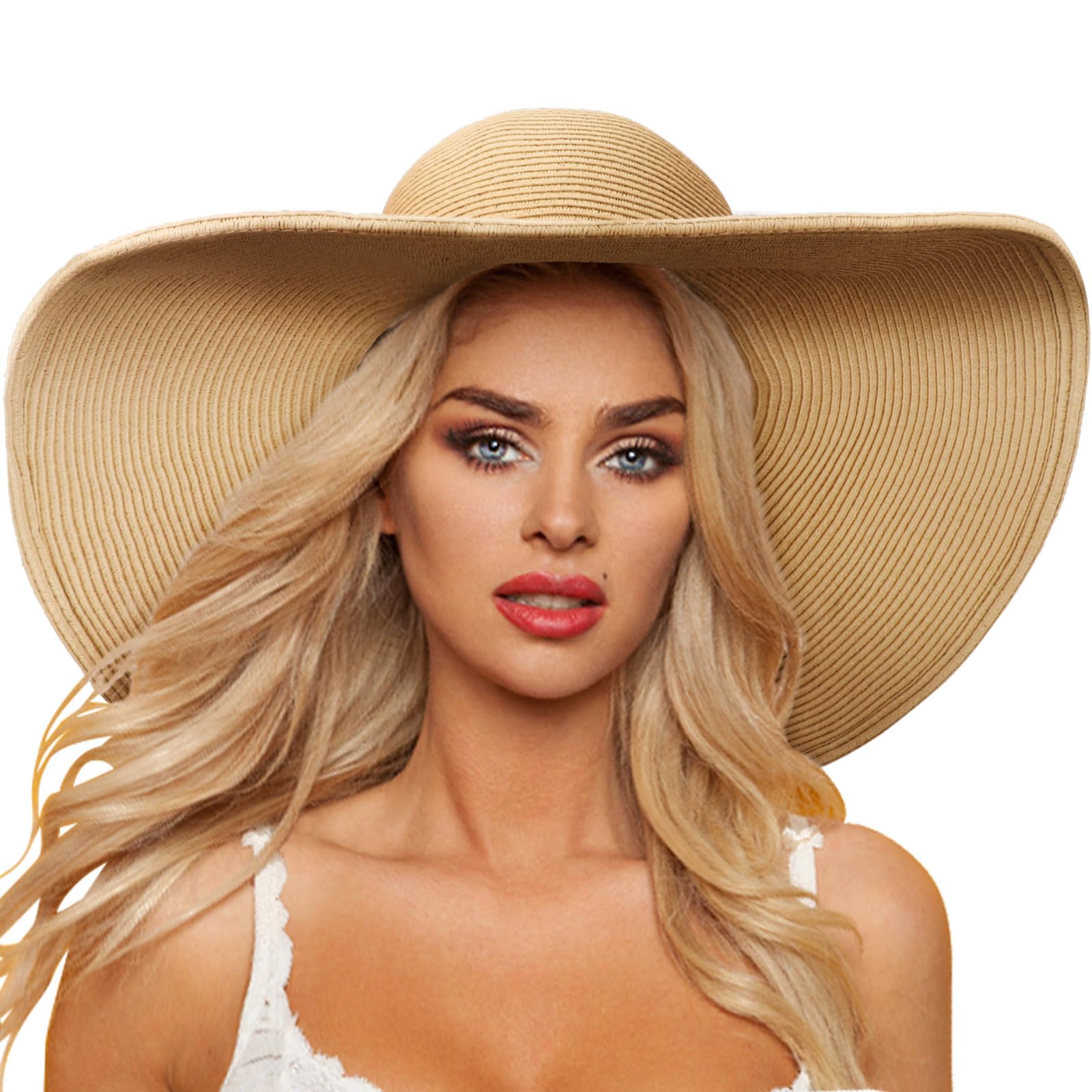 DRESHOW Sombrero Paja Mujer Plegable Verano Sombrero Verano Sombrero ala Ancha Mujer Sombrero de Playa Plegable UPF 50+