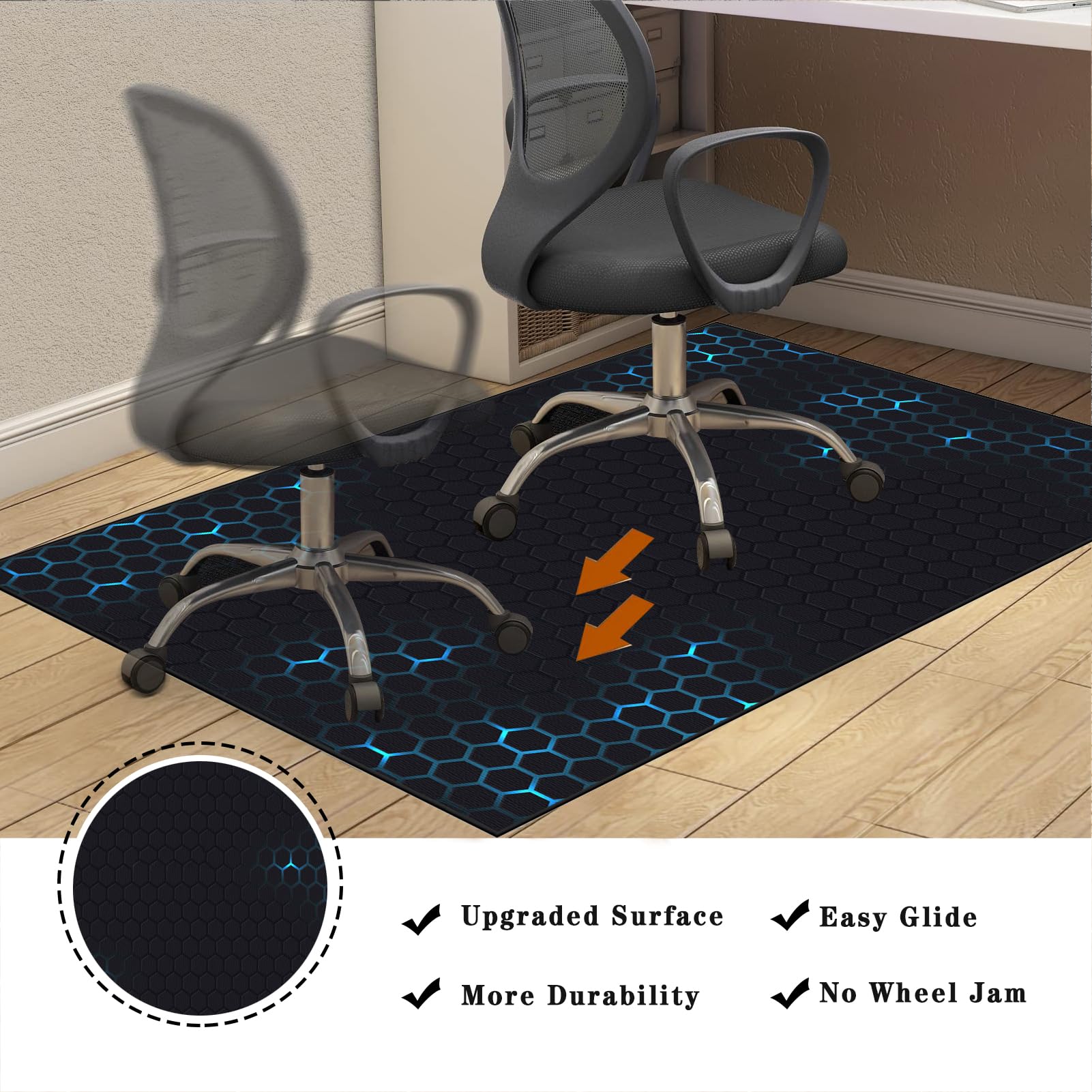 Bodenschutzmatte Bürostuhl, Gaming Stuhlmatten, Bürostuhlmatten, Gaming Stuhl Unterlage, Stuhlunterlage, Schreibtischstuhl Unterlage Geeignet für Büro und Zuhause, Rechteckig Bodenmatte 90 x 120 cm