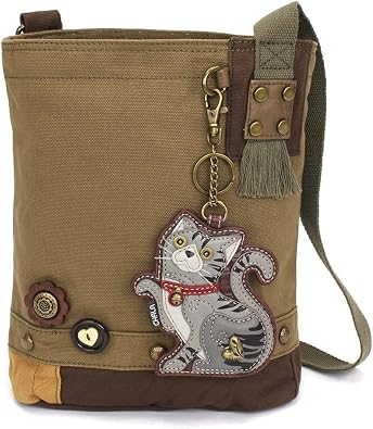 Chala Women Handbag Patch Crossbody - Gray Tabby Cat - Olive