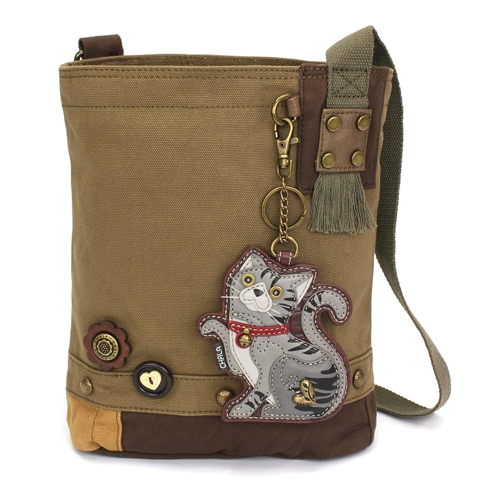 CHALA Patch Cross-Body Women Handbag, Canvas Messenger Bag Olive, Metal Charming Cross - Oliv, Medium — view 51