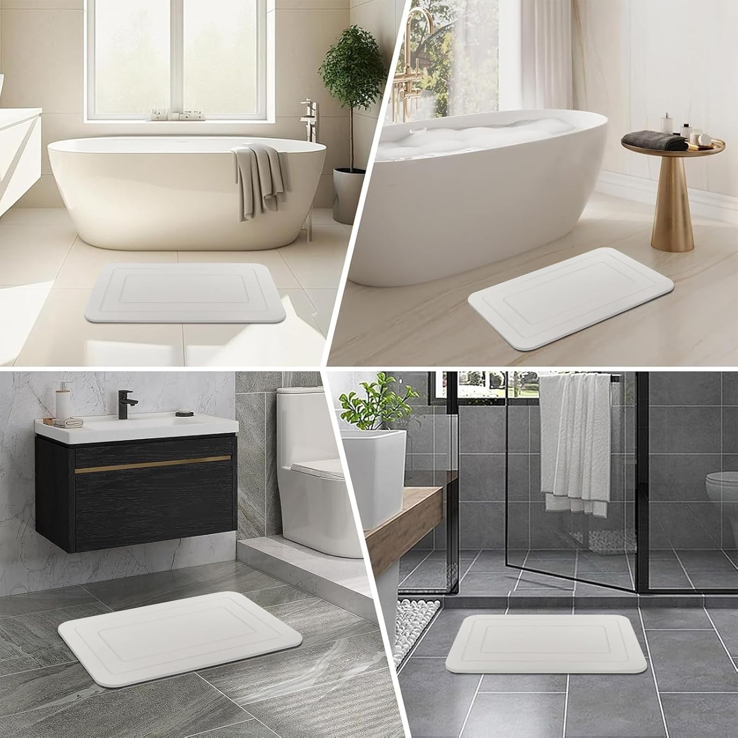 2 Pack Stone Bath Mat, Diatomaceous Earth Shower Mat, Non-Slip Super Absorbent Quick Drying Bathroom Kitchen Floor Mat (Ash Gray, 24x15)