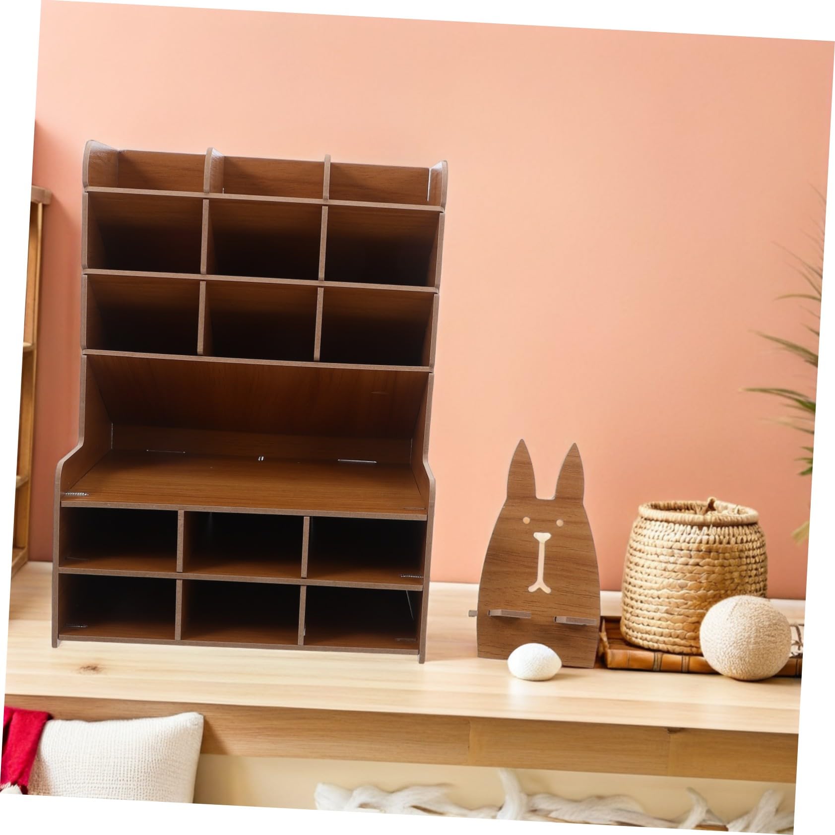HOMSFOU Organizer Da Scrivania in Legno Per Penne Matite e Cancelleria Con Scomparti Precisi Contenitore Per Penne in Legno Massello Per Ufficio e Studio Casa