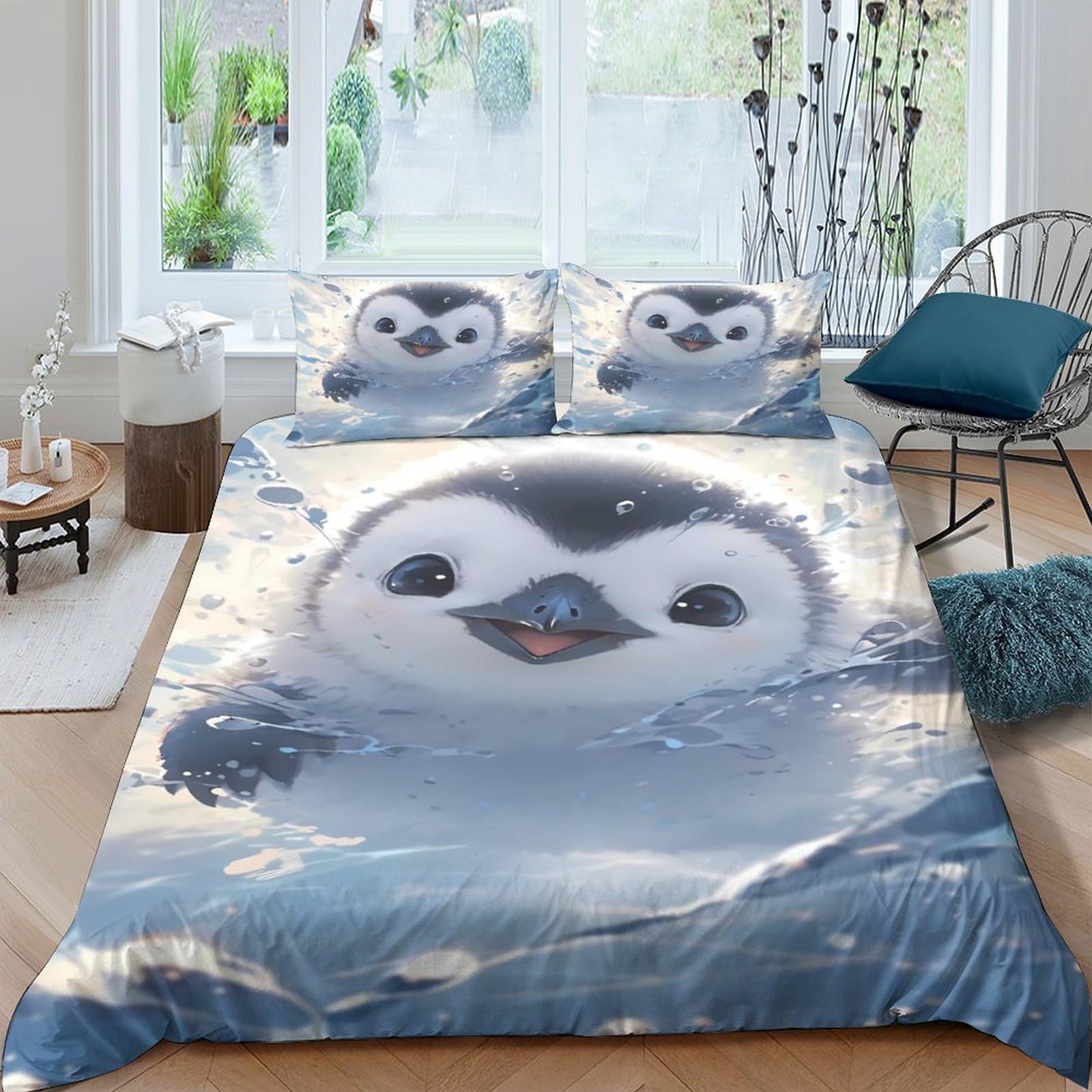 Ctjqhvkz Style-5 3D Printed Cute Penguin Fitted Sheet Microfiber Soft Blue Ocean Cartoon Mattress Cover For Bedroom Dorm Home Decor Single（135X200cm）