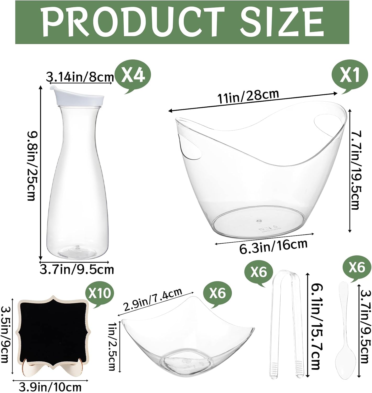 27 Pcs Mimosa Bar Supplies Include Acrylic Ice Bucket 4Pcs 34oz Plastic Carafe with Lids 6 Disposable Salad Bowls with Spoons & Tongs 10 Mini Wooden Chalkboards for Summer Party Family Gathering Bar