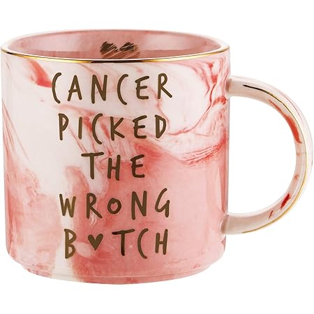Breast Cancer Survivor Gifts for Women - Cancer Picked The Wrong - Ovarian, Breast Cancer Awareness, Chemotherapy, Gifts for Cancer Patient - Pink Marble Mug, Ceramic Coffee Cup