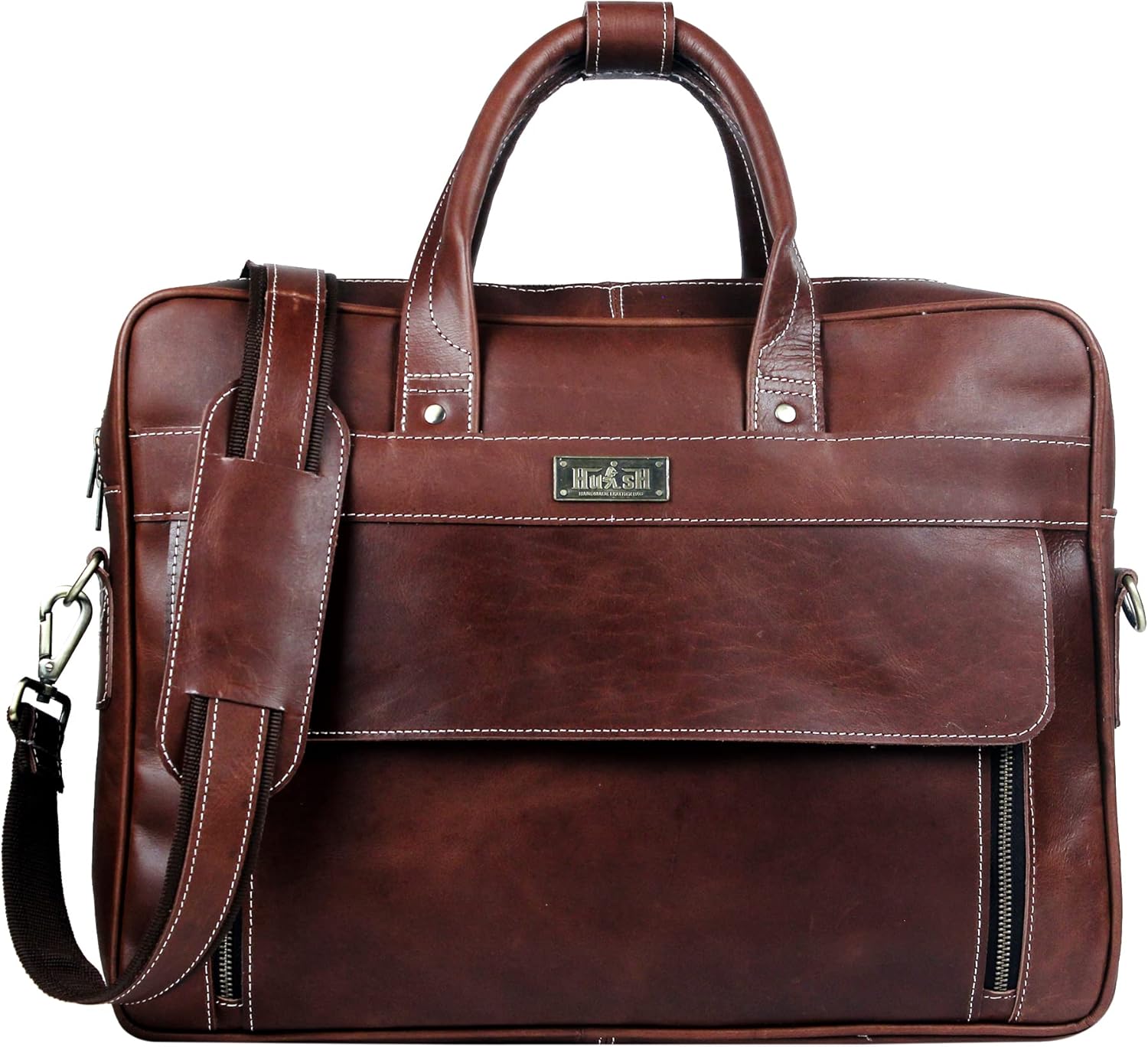 Handmade Vintage Genuine Leather Briefcase for Men 17 Inch Laptop Computer Case Business Travel Work Messenger Cross Body Shoulder Bags, Brown Leather Bag for men