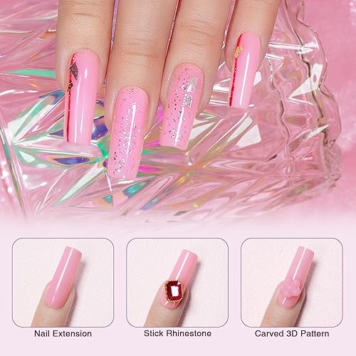 Miniatura 4 de RARJSM Gel constructor sólido para uñas, gel de construcción sólido rosa y morado, gel de extensión de uñas, gel de modelado de manos no pegajoso