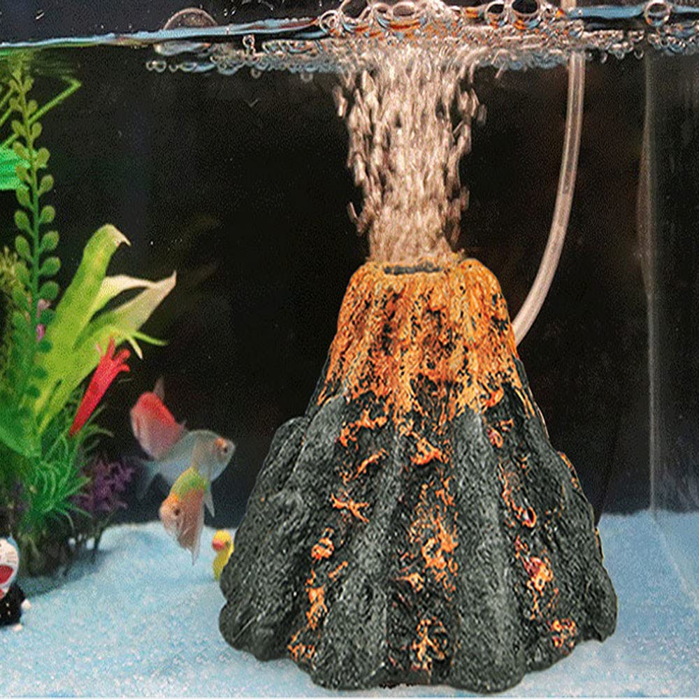 Decoración de volcán de Acuario, decoración de pecera de Resina con Burbujas aireadoras, 6,3 x 4,3 Pulgadas, decoración de Paisaje de Roca de Lava, Accesorios de Acuario