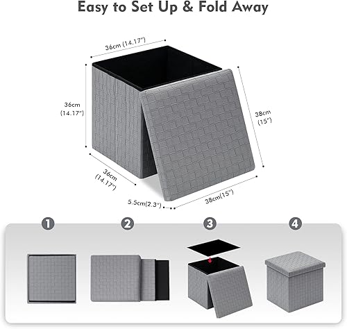 Miniatura 10 de B FSOBEIIALEO Otomana de almacenamiento, reposapiés de piel sintética, otomana con cubo de almacenamiento, caja de juguetes, 15 x 15 x 15 pulgadas