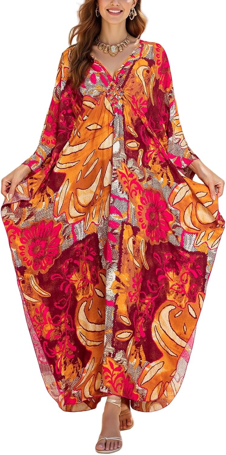 KECVOT Women's Plus Size Kaftan Dress - Batwing Sleeve Long Beach Cover Up Maxi Dress Swimsuit Cover Loungewear