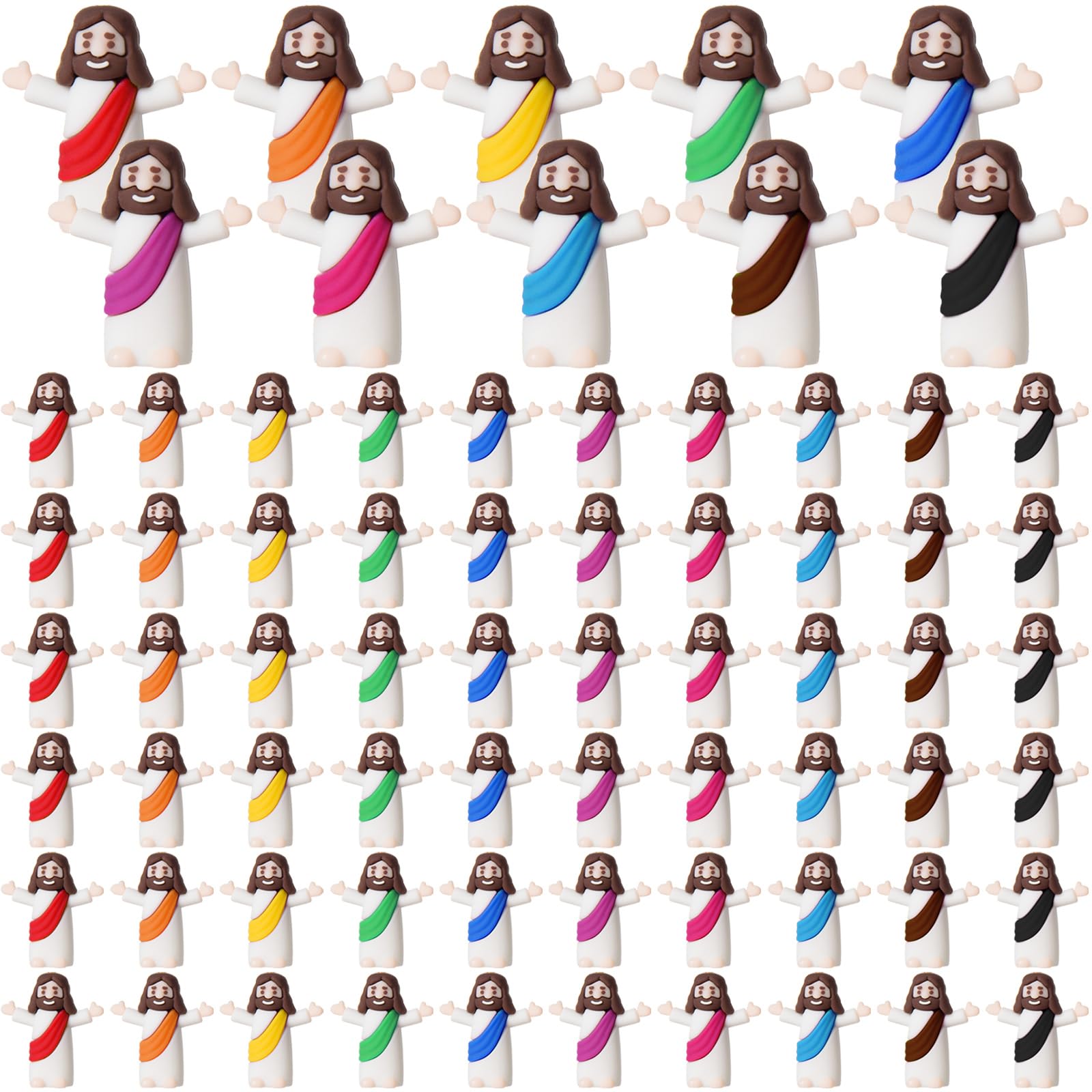ARCHCRTC 100 Pcs Little Jesus Figurine Mini Tiny Jesus Figures Religious Christ Savior Doll for Hide and Seek Sunday Easter Egg Stuffers Baptism Gift (100, Multicolor)