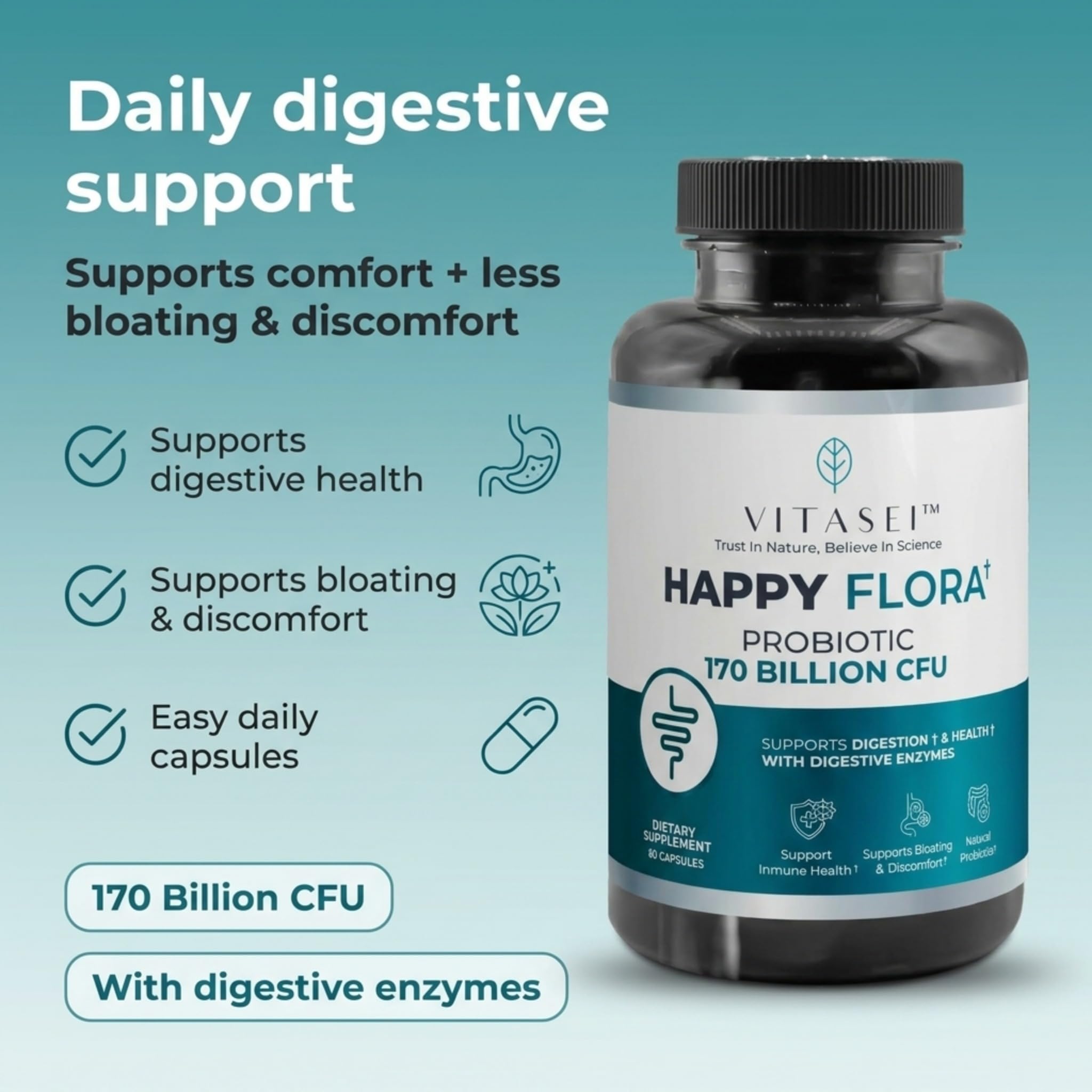 Amazon.com: VITASEI Happy Flora Probiotic Supplement – 170 Billion