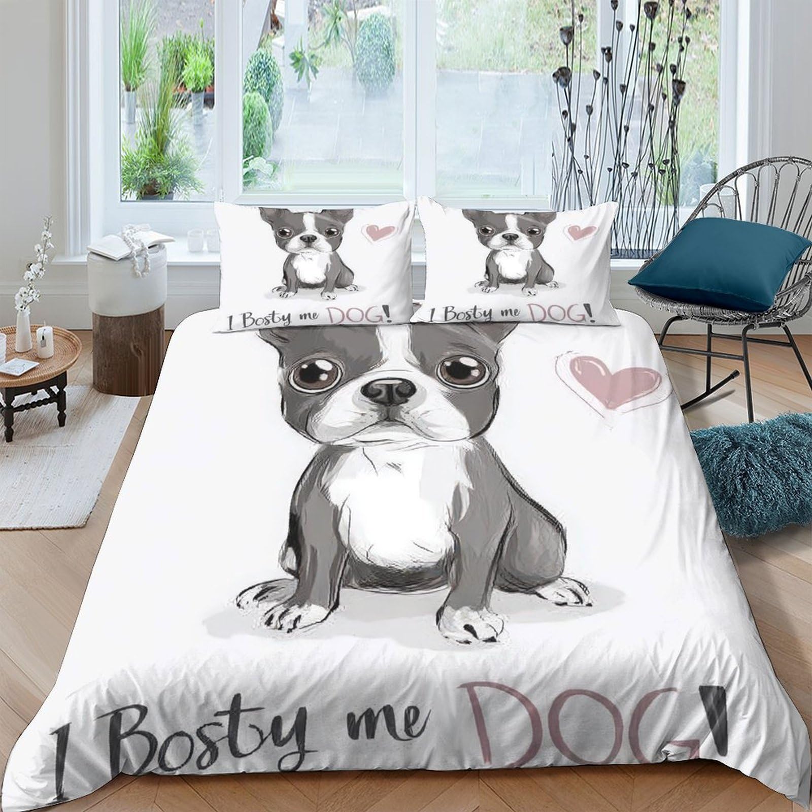 Ctjqhvkz Style-10 3D Printed Boston Terrier Dog Fitted Sheet Microfiber Black White Cartoon Heart Bed Cover For Bedroom Dorm Mattress Decor Single（135X200cm）