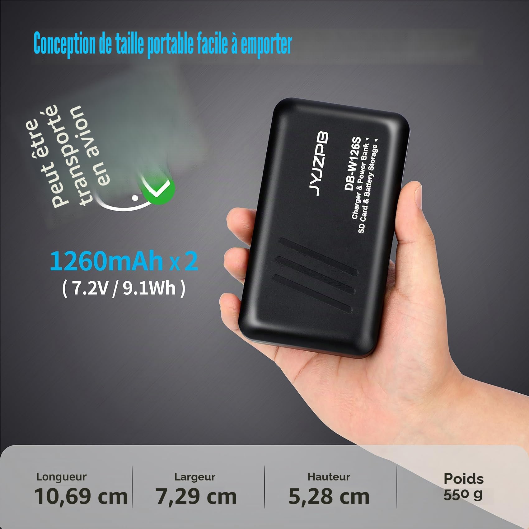 JYJZPB Pack de 2 piles NP-W126S Compatibles avec Fujifilm XM5, X100VI XT30ii XT3 XT2 XT1 A10 XA7 A5 A3 A2 A1 XT20 XT10 XT30 XT100 XT200 Appareils photo Fuji avec chargeur de piles NP-W126