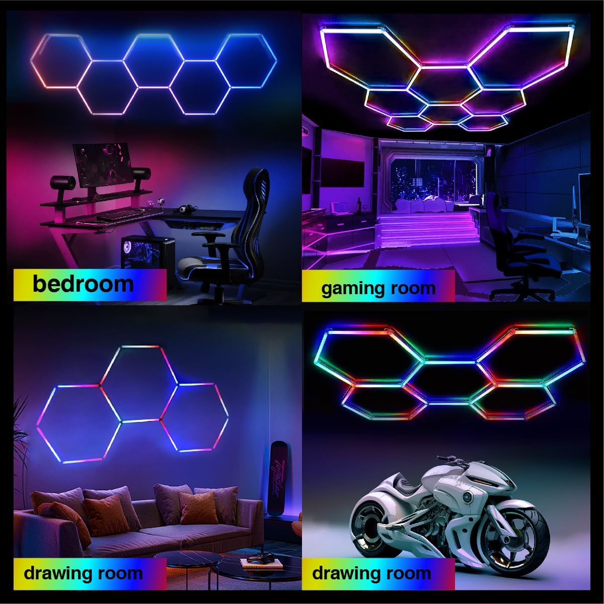 RGB Hexagon LED Lights, 356 Colors Mode w/Music Sync LED Garage Lights, Smart App & Remote Control, DIY Honeycomb Ceiling Light for Studio Gym Basement Decor (RGB 1 Hexagon)
