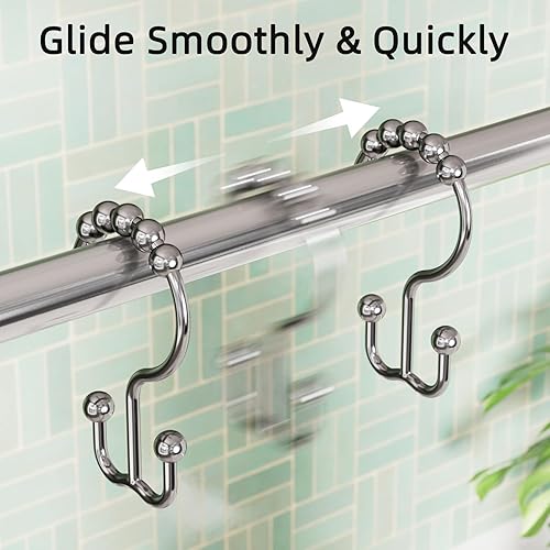 Miniatura 5 de Amazer Anillos de cortina de ducha, ganchos de ducha dobles de metal resistentes al óxido para cortina de ducha, anillos de ducha para barra de