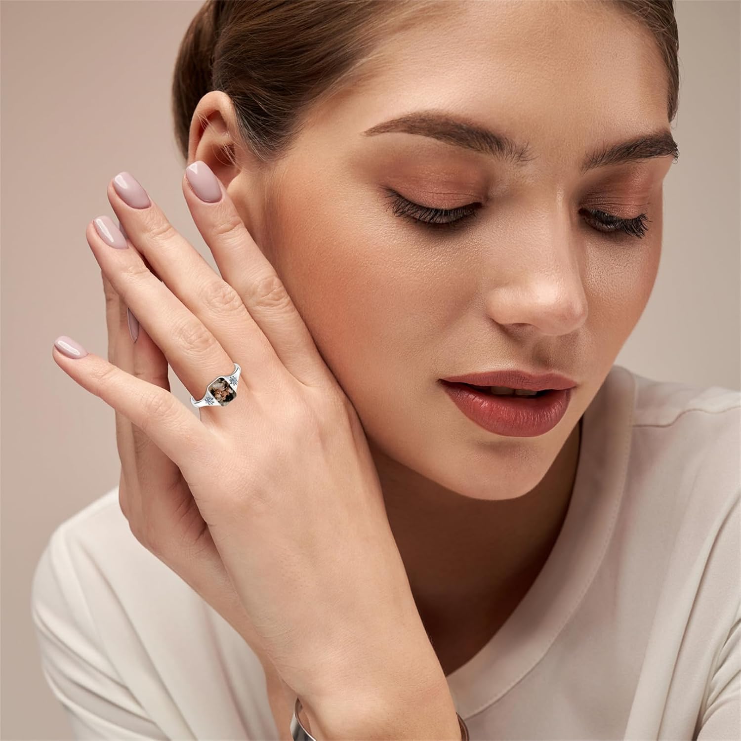 LucySky Custom Photo Ring 925 Sterling Silver Personalized Birthstone Rings for Women Customized Promise Rings Memorial Gifts for Lover, Grandma, Wife, Girlfriend
