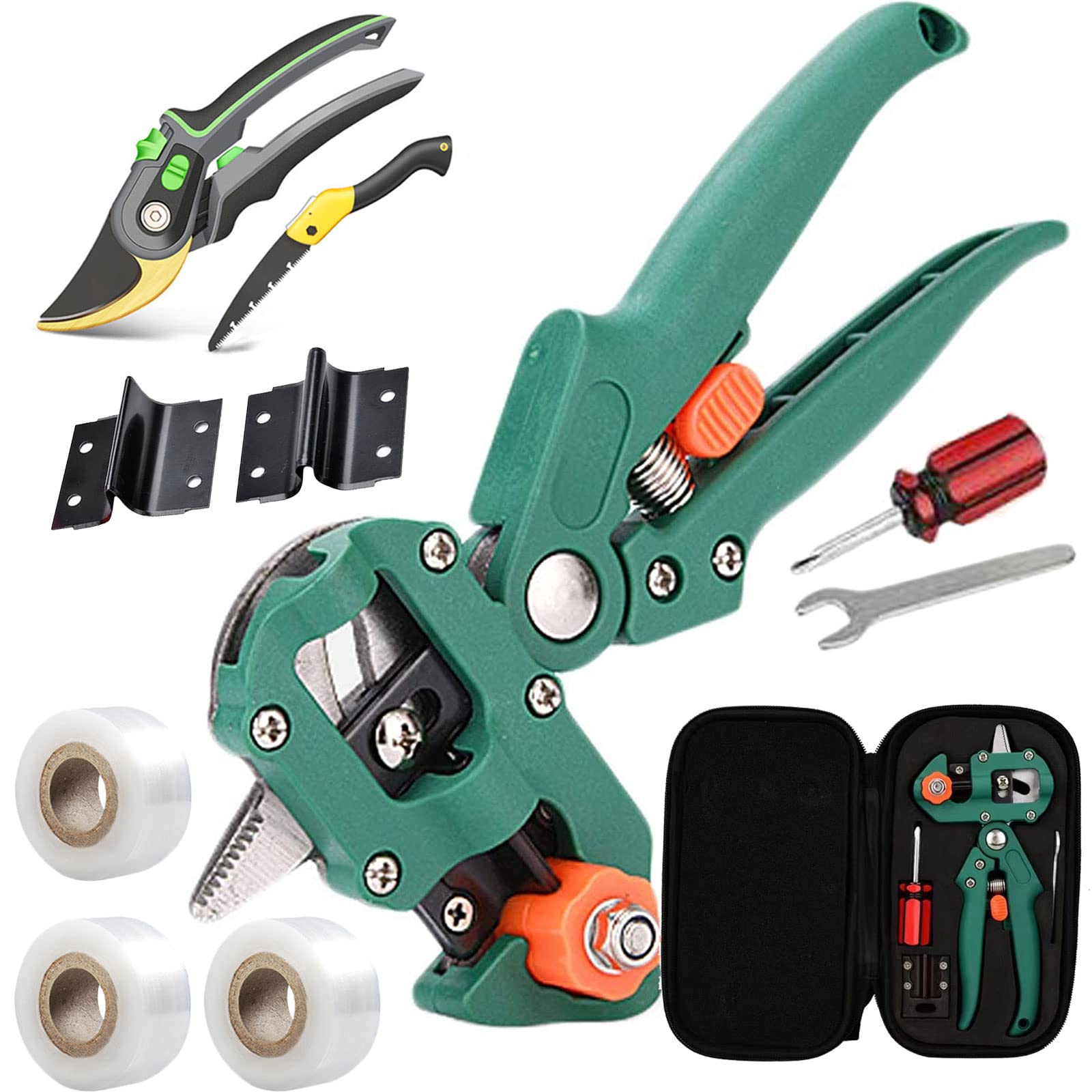 Outils de Greffe Professionnels, 2 en 1 Ciseaux à Greffer de Jardin Professionnel avec 2 Lames Supplémentaires et 3 Rubans à Greffer pour Élagage et Greffage, Arbres, Plantes, Branches,Style2