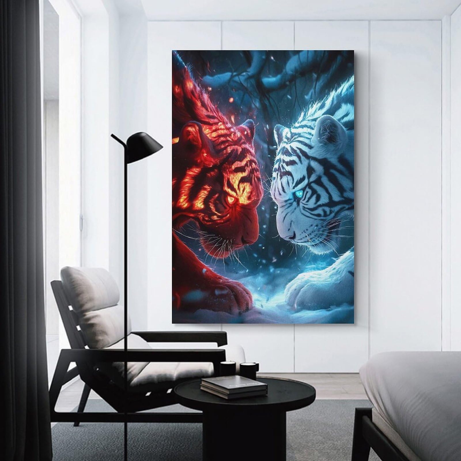 Junmoney Wall Picture Print Fire And Ice Tigers Confrontation, 24x36inch(60x90cm), for Apartments, Flats Or New Home Decor, A Simple Refresh for Blank Walls