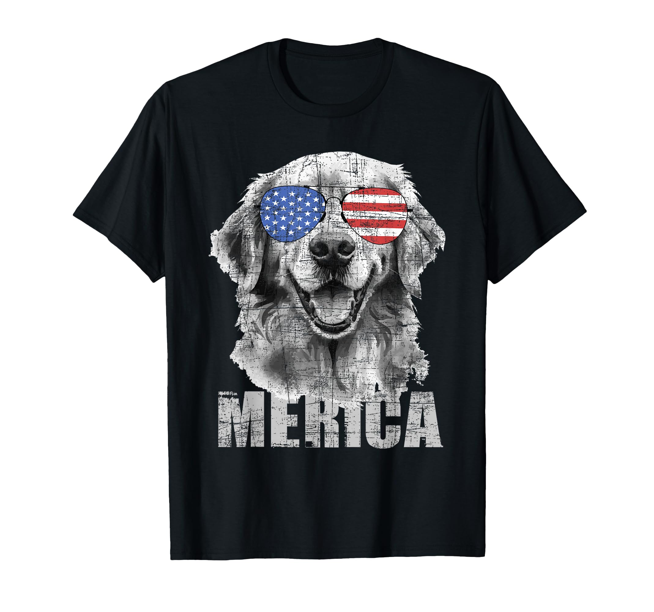Merica - Patriotic American Flag Golden Retriever Dog Lover T-Shirt