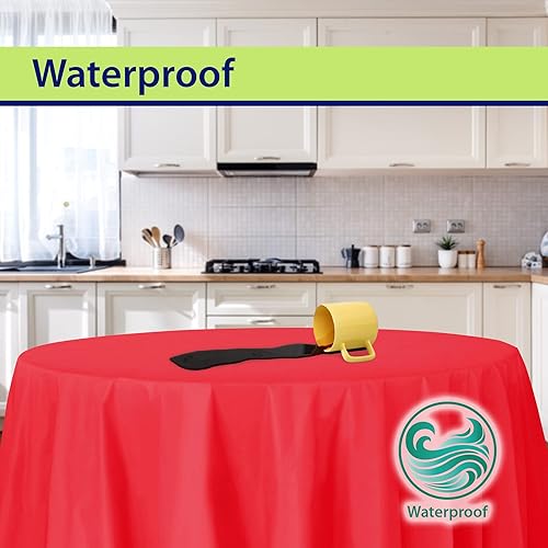 Miniatura 6 de Party Dimensions - Paquete de 12 manteles de plástico desechables rojos para mesas redondas de 84 pulgadas, manteles para fiestas, eventos y bodas,