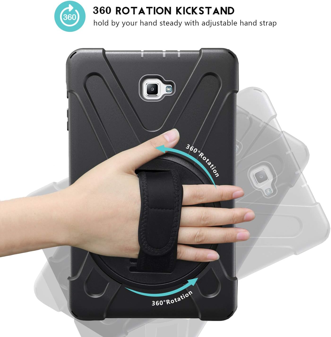 ProCase Galaxy Tab A 10.1 Case 2016 Old Model, Rugged Heavy Duty Shockproof Rotating Kickstand Protective Cover Case for Galaxy Tab A 10.1 Inch SM-T580 T585 T587 Tablet -Black