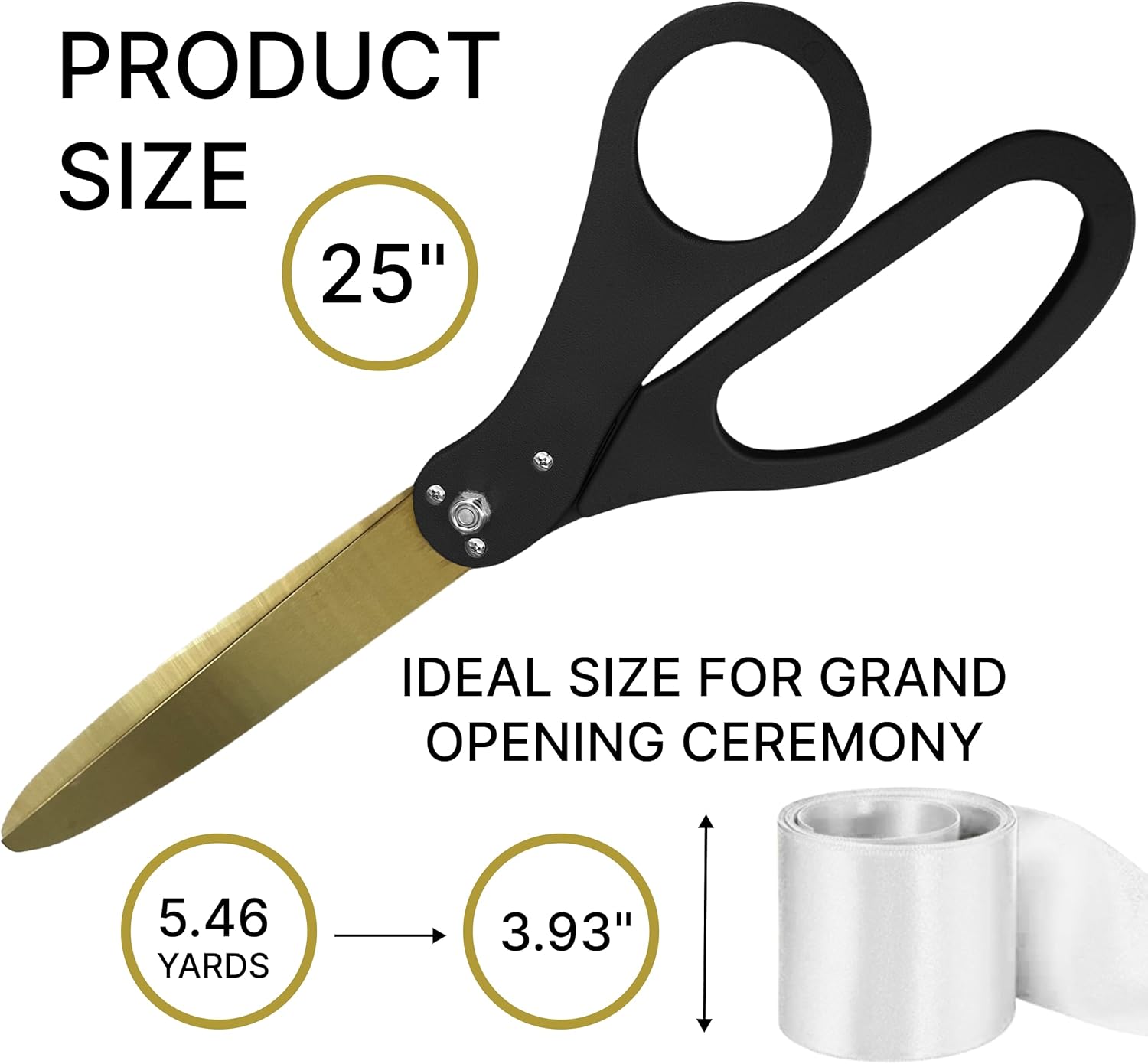 Premium Black Big Scissors for Ribbon Cutting Ceremony Kit Grand Opening Ribbon and Scissors for Cutting 25 inch (White Ribbon Included)
