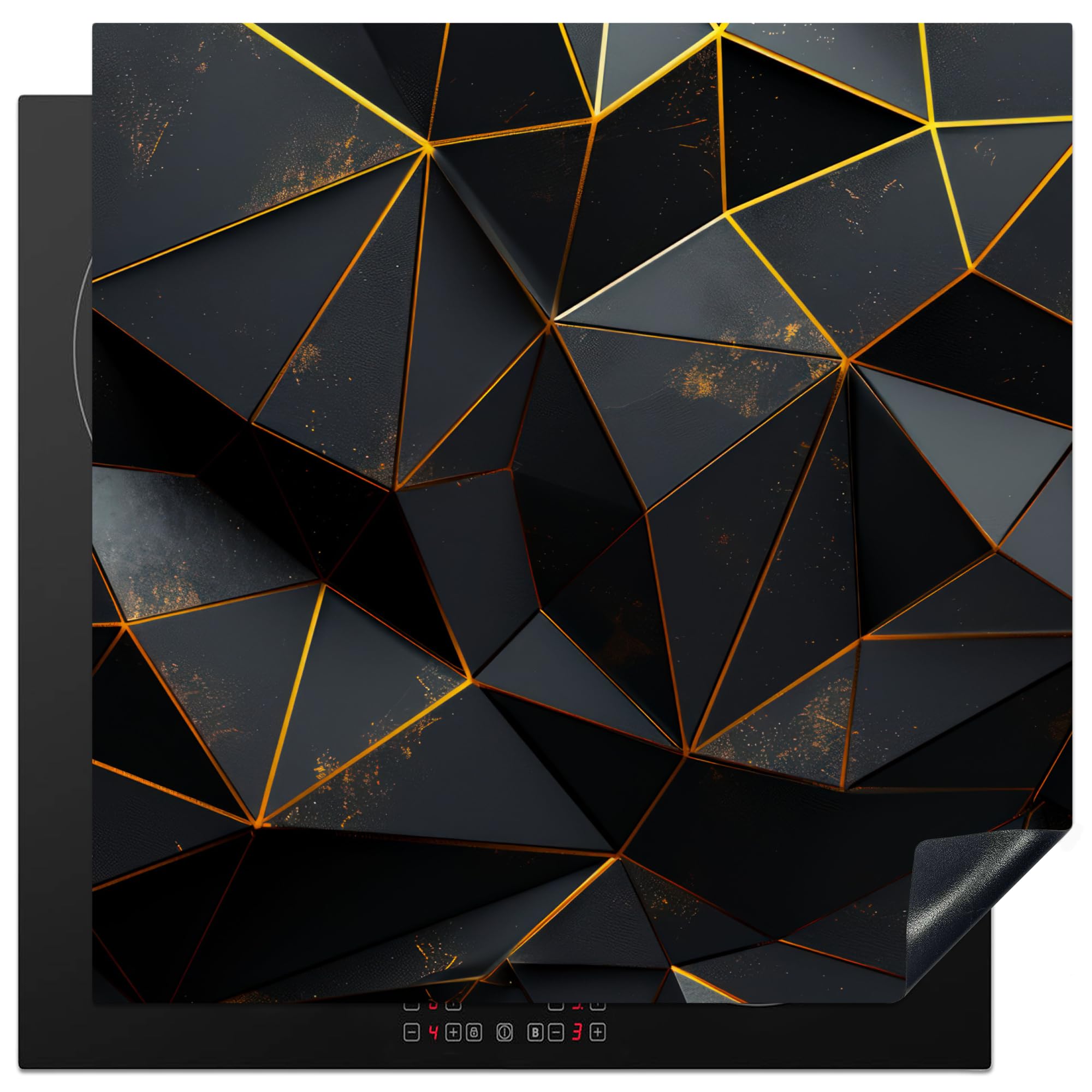 KitchenYeah© Induction Hob Cover Protector Mat 30.7"x30.7" / 78x78 cm Kitchen Universal Ceramic Covers for Electric Cookers Vinyl Black - Pattern - Gold - Texture