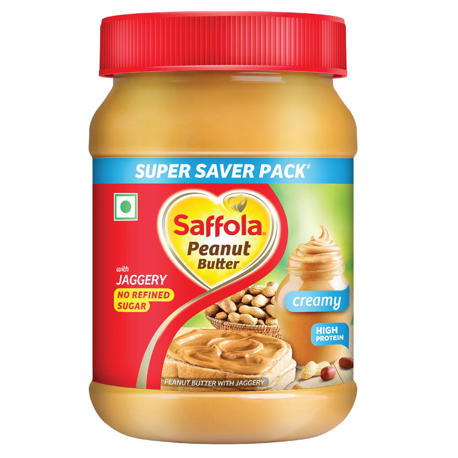 Saffola Peanut Butter with Jaggery, Creamy 850 gm | High Protein Peanut Butter | No Refined Sugar