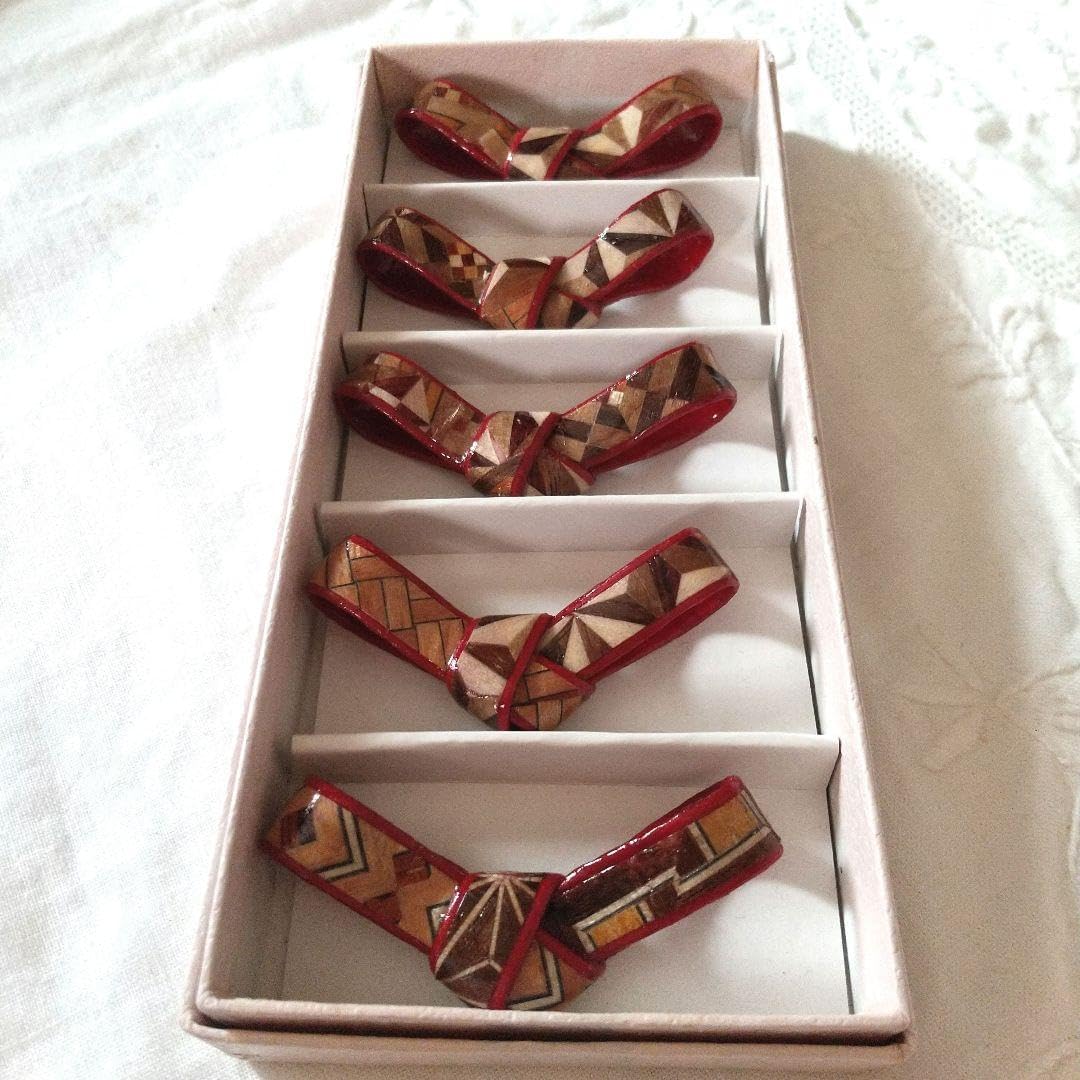 寄木細工 箸置き 5つ リボンの形 工芸品