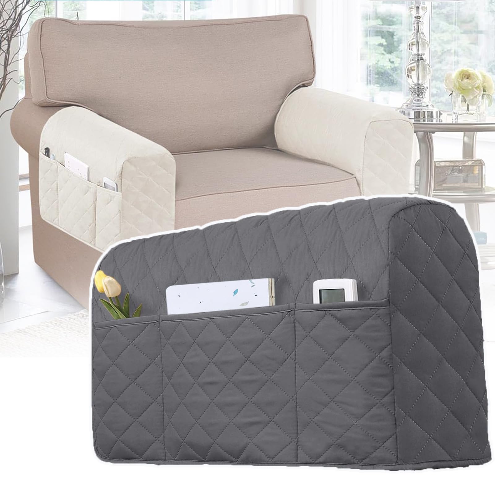 Sofa Arm Slipcovers, Sofa Armrest Protectors, Water Proof, Artificial Velvet Fabric/breathable/high Density, Machine Washable, 2 Pack, for Various Sofa Arms,C