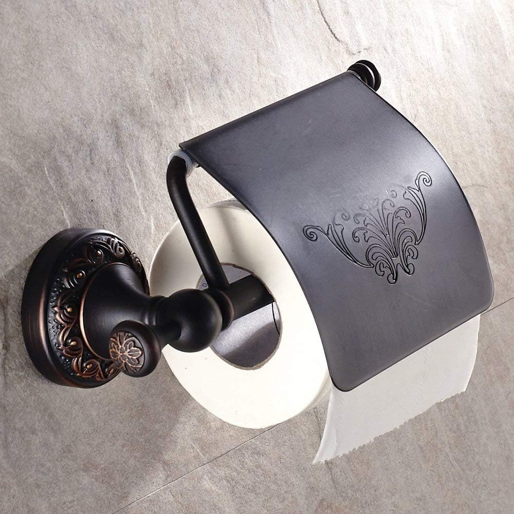 Leyden Oil Rubbed Bronze Toilet Paper Holder Towel Ring and Coat Hooks 3 Pieces Set for Bathroom Retro Hardware Wall Mounted