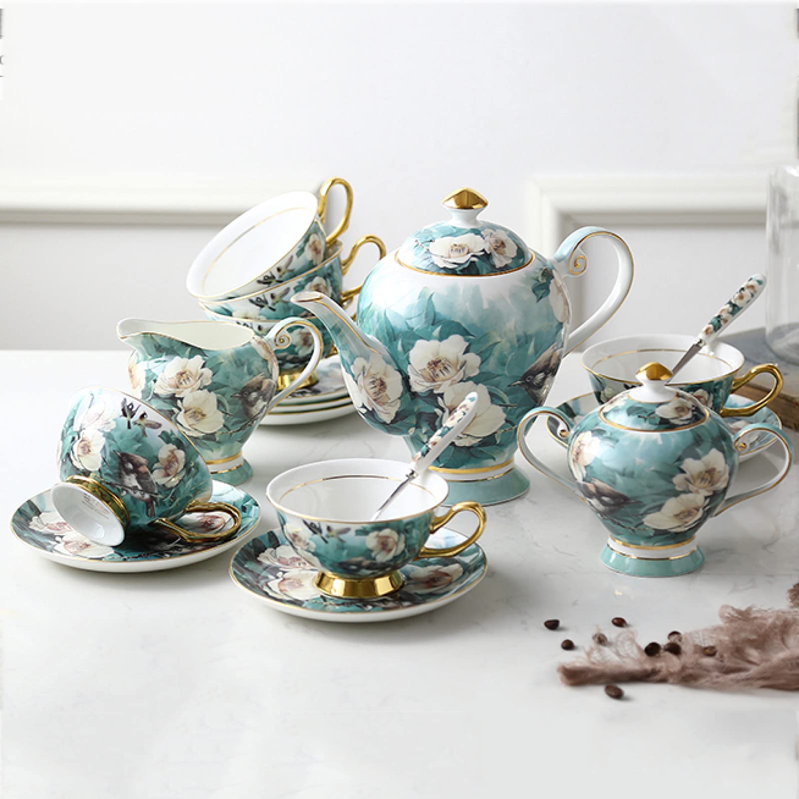 zestaw do herbaty, 21 sztuk brytyjskich porcelanowych zestawów do herbaty, zabytkowe kwiaty zestaw kawy z porcelany kostnej, podwieczorku serwis weselnej dla dorosłych