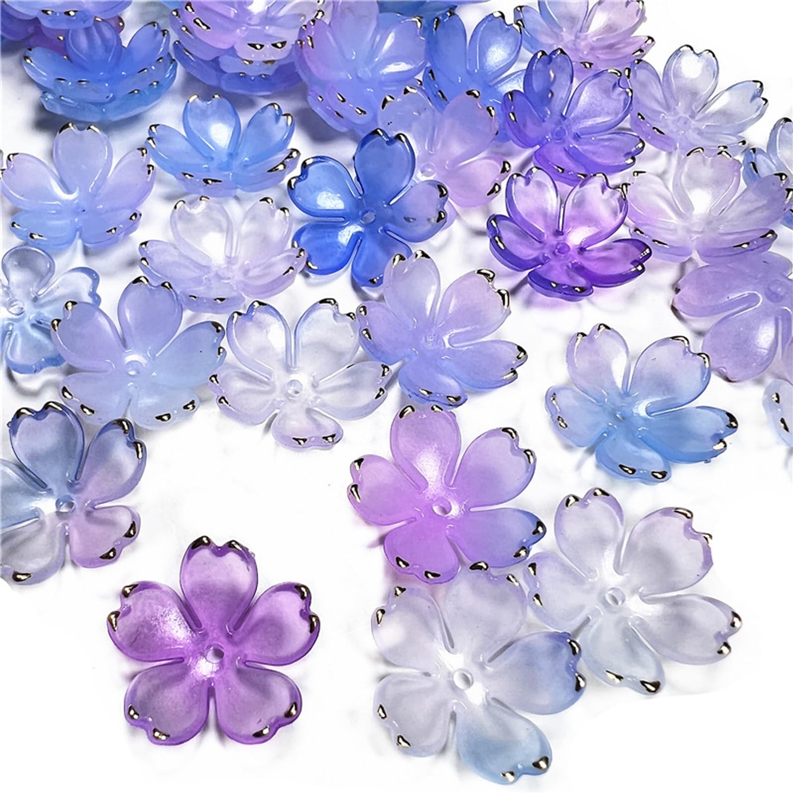 Tazweeq 100 Pcs Acrylic Flower Bead Caps Floral Beads, Blue Violet Mini Flower Charm Wedding Prom Hawaii Decoration for Jewelry Making Bracelet Necklace Earring Christmas Wedding Women Adults