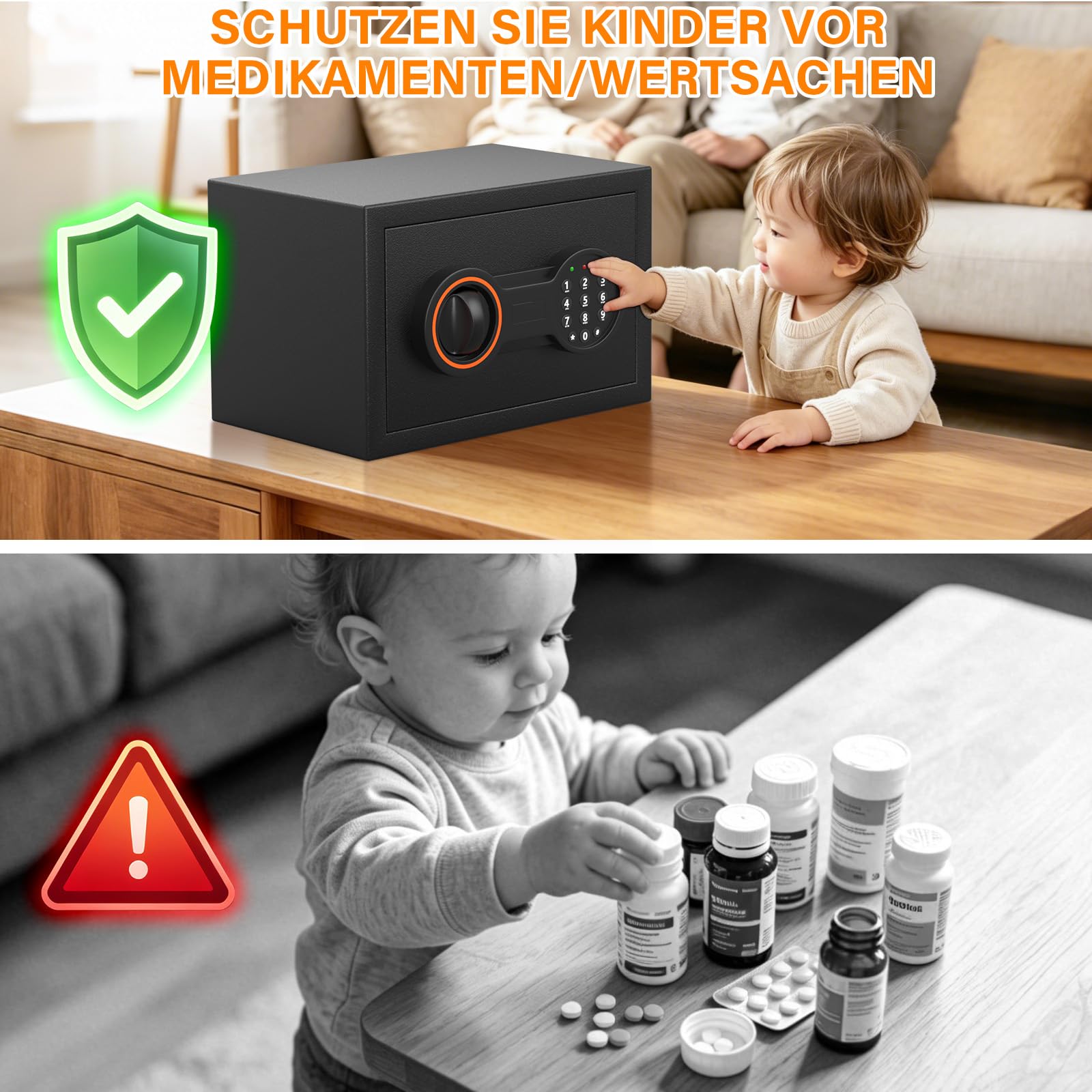 Caja fuerte de 15 litros para el hogar, pequeña caja fuerte para muebles, pequeña con resistente al fuego, impermeable, pequeña caja fuerte de seguridad con cerradura de combinación, caja fuerte de