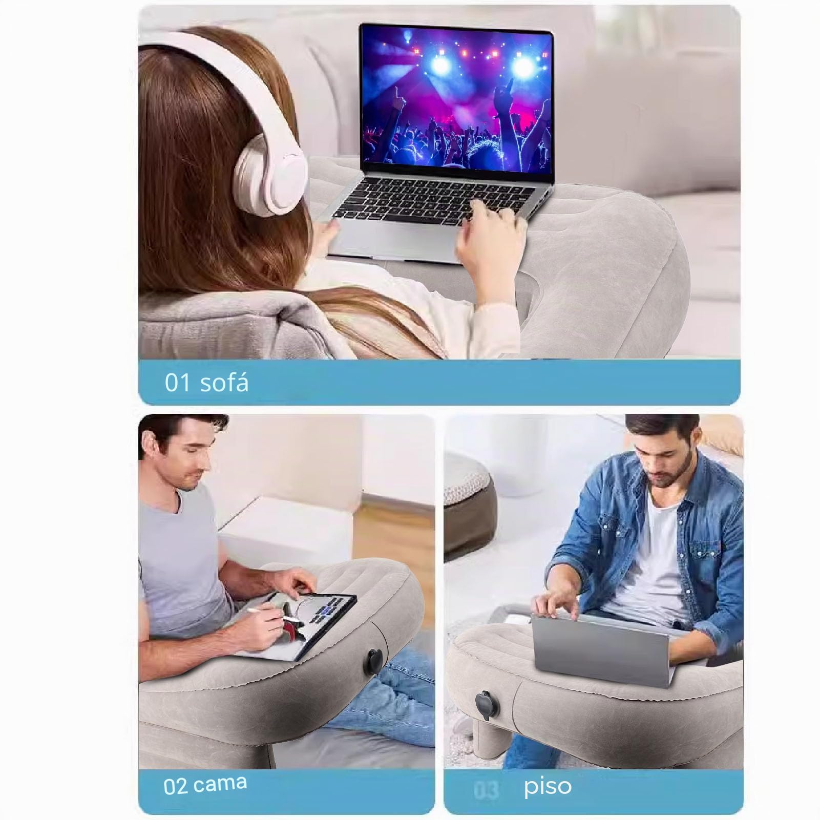 Almohada de Lectura para Juegos, Cojín de Escritorio Portátil de Aire Suave para Adultos, Almohada de Lectura de Mesa de Cama Inflable Extra Grande, Cojín para Reposabrazos