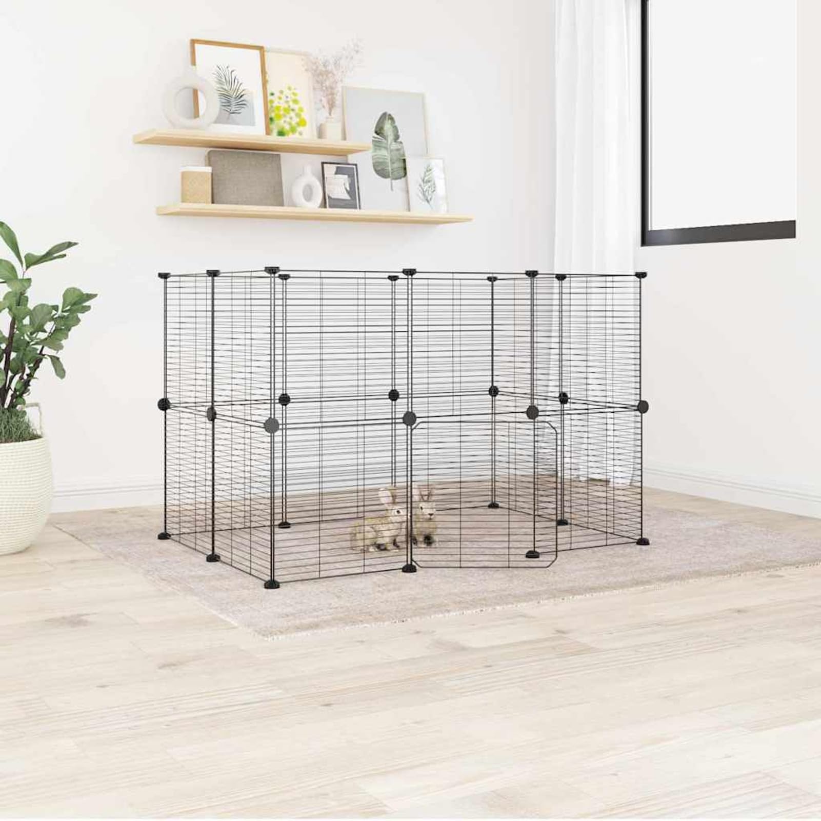 ShGaxin Jaula para Mascotas de 20 Paneles Puerta, Jaula Cobaya, Jaulas para Conejos, Recinto para Conejos, Valla para Mascotas, Parque para Conejos, Cosas para Conejos, Acero Negro 35x35 cm