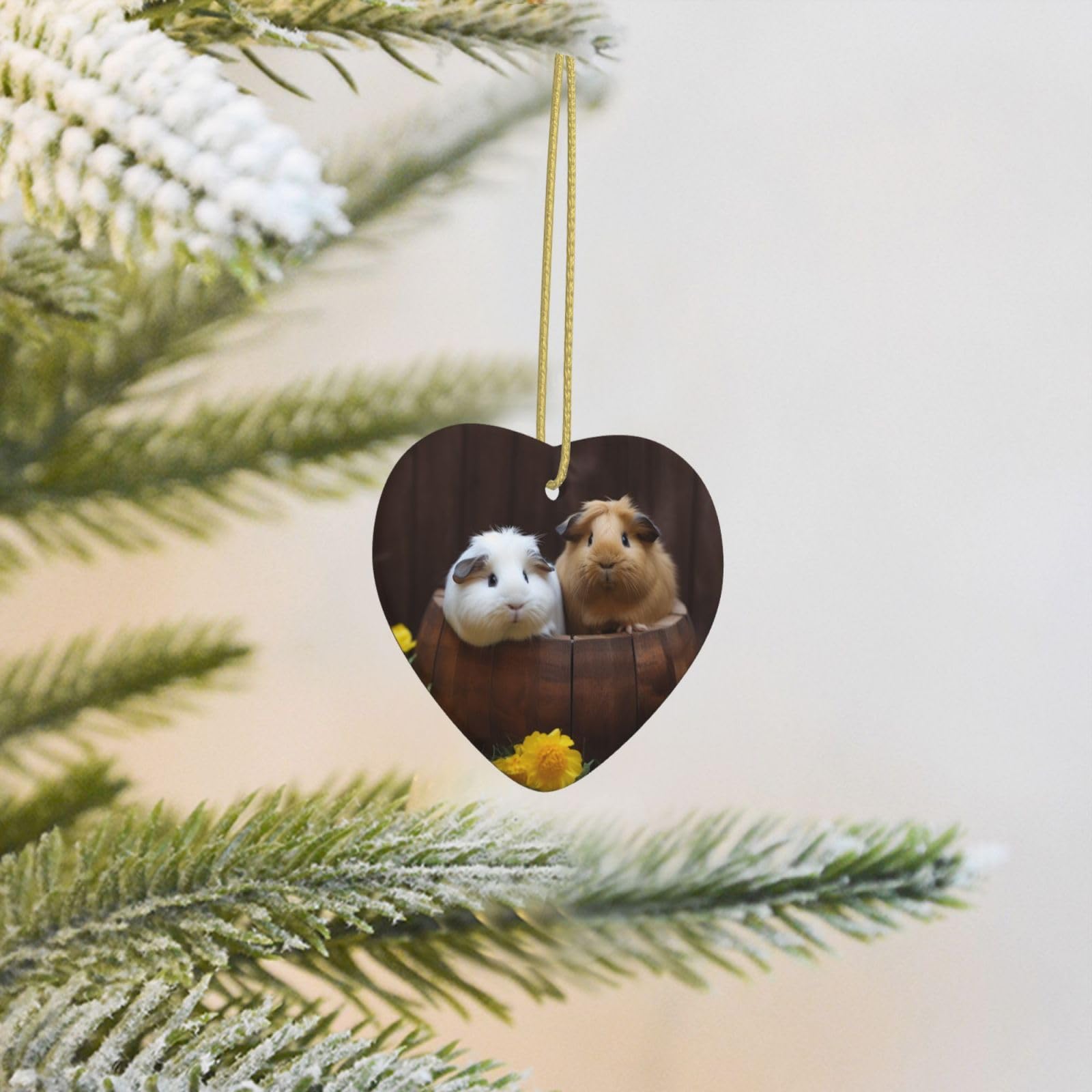 2025 Christmas Tree Decoration Hanging Heart Ornament Guinea Pigs Ceramic Ornaments Christmas Tree Decorations Round Pendants for Xmas Tree Winter New Year Party Supplies