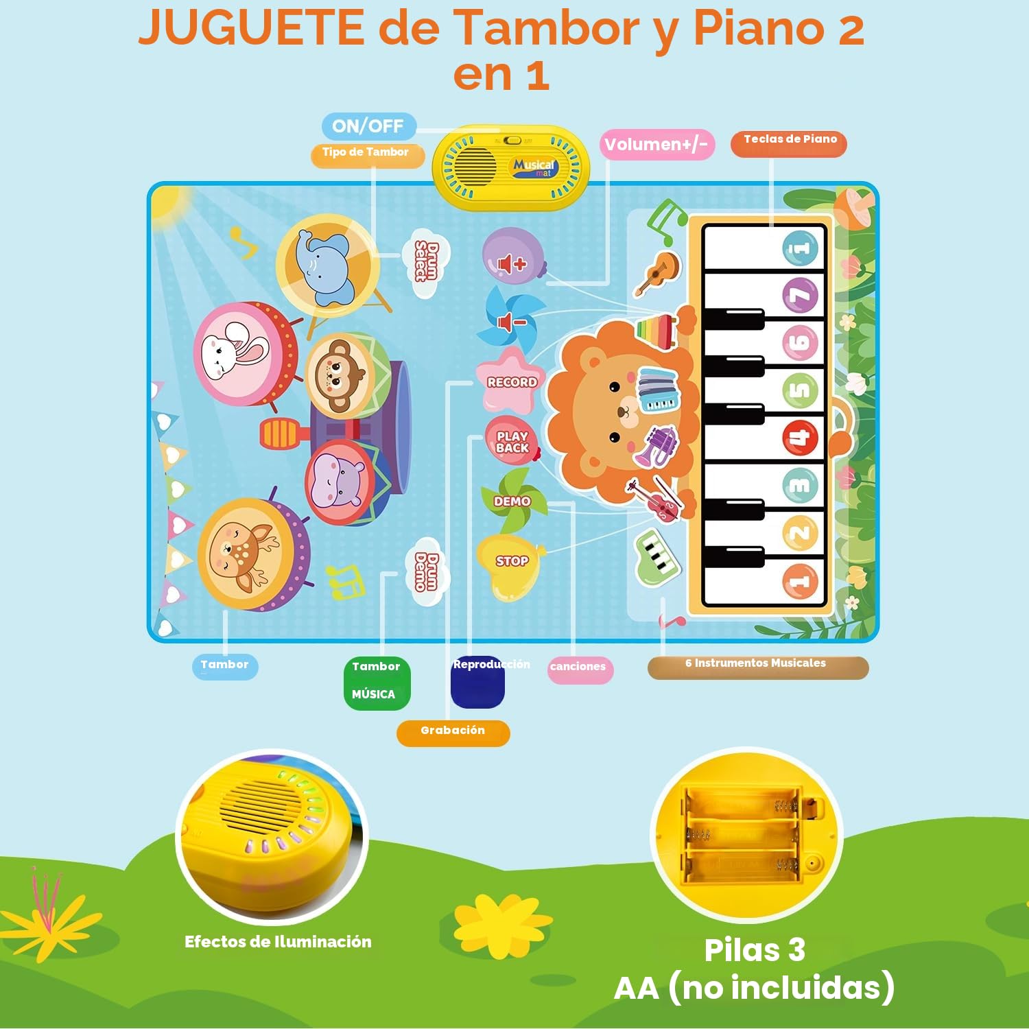 Lobyoh Juguetes para Bebés 1 Año, 2 en 1 Alfombra Musical Juguete de Tambor para Pequeños, Regalos Educativos para Niños Niñas 1 2 3 4 5 Años