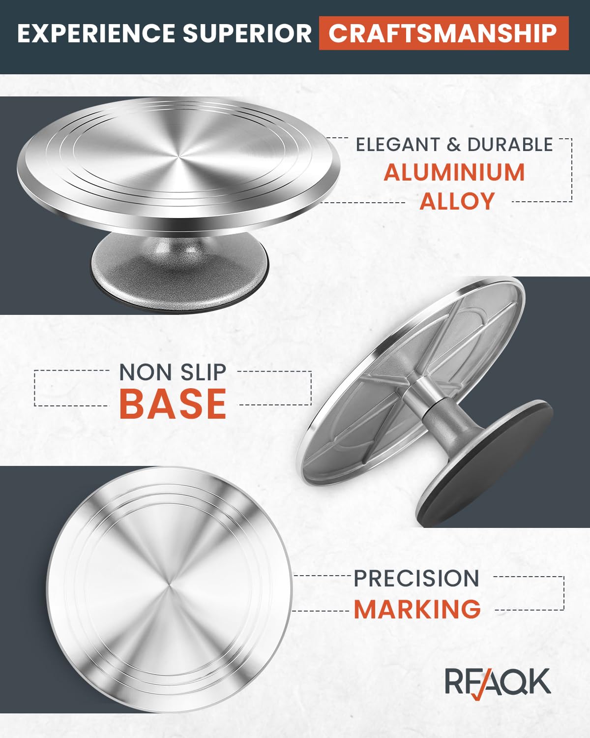 RFAQK Juego de 50 Tocadiscos para Tartas, de aleación de Aluminio de 12 Pulgadas, Kit Profesional de decoración de Pasteles con espátula de glaseado Recta y Compensada, boquillas y Bolsas de glaseado