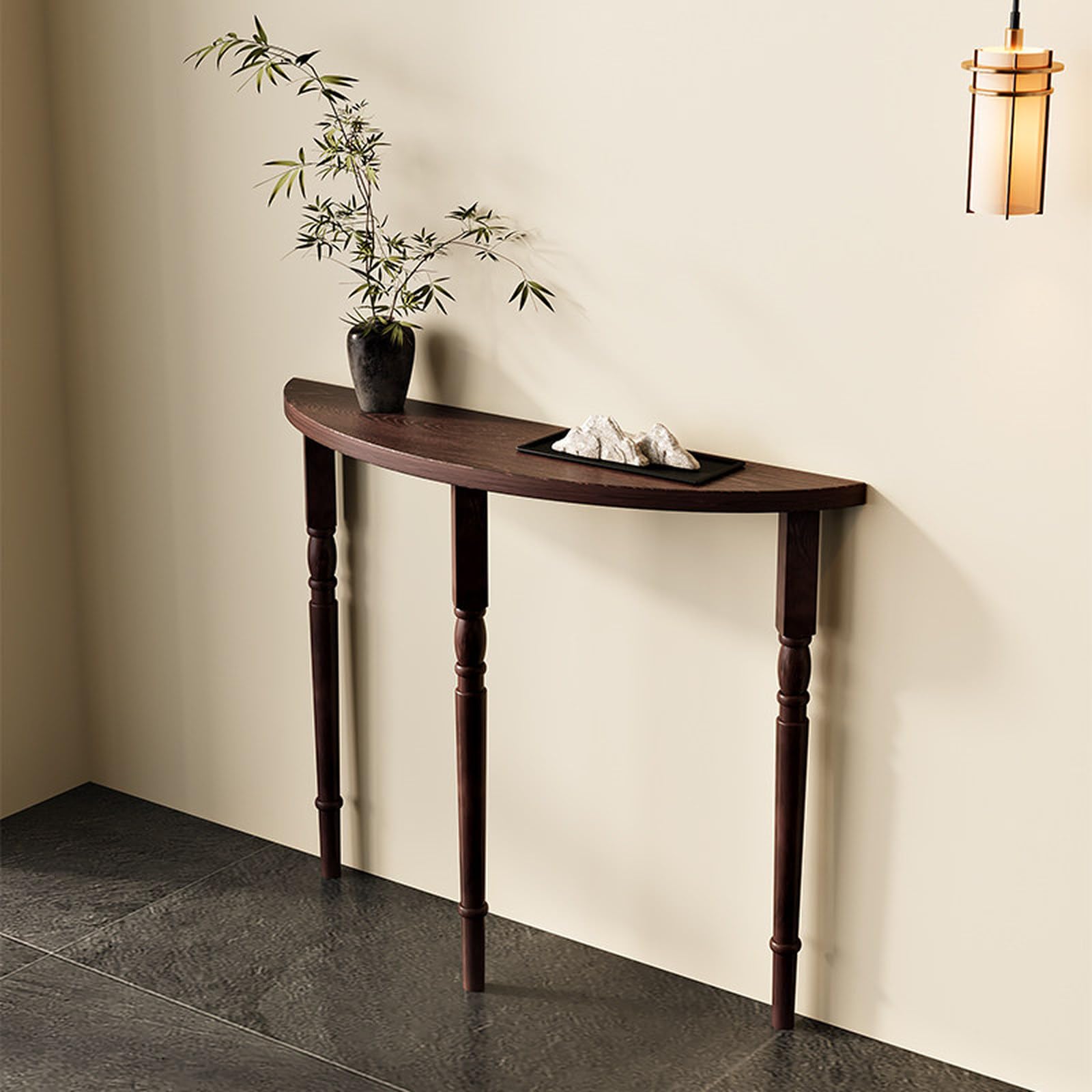 Sdcgb Walnut Half Moon Entryway Table, Decorative Entryway Furniture Farmhouse Wood Console Table For Living Room, Hallway(47.2 Inch, )
