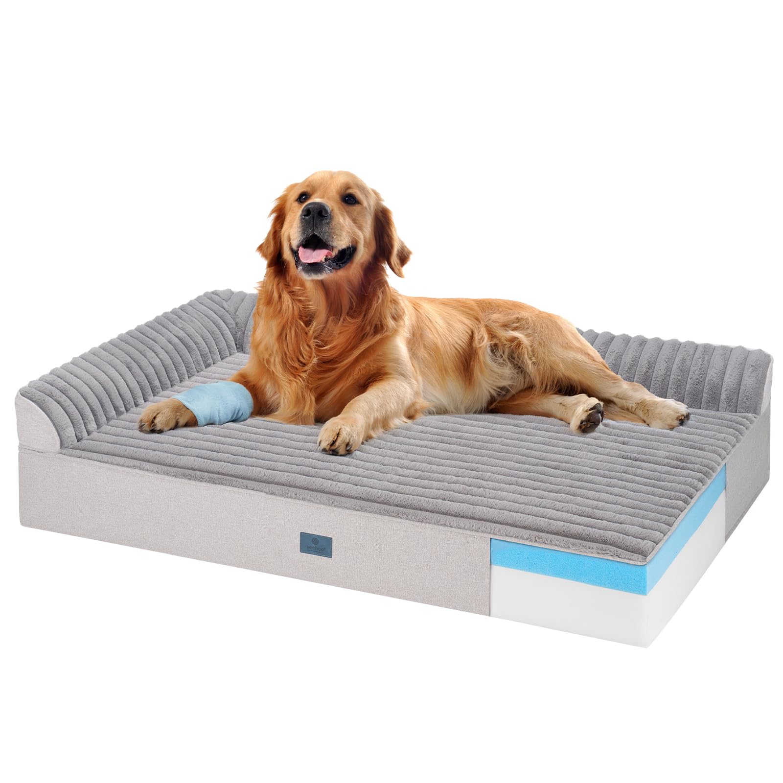 Veehoo Orthopedic Dog Bed for Large Senior Dogs, 7 Inch Thick XL Memory Foam Dog Bed with L Shaped Bolsters, Orthopedic Pet Couch with Waterproof Liner & Removable Washable Cover, 48"x30"x7"