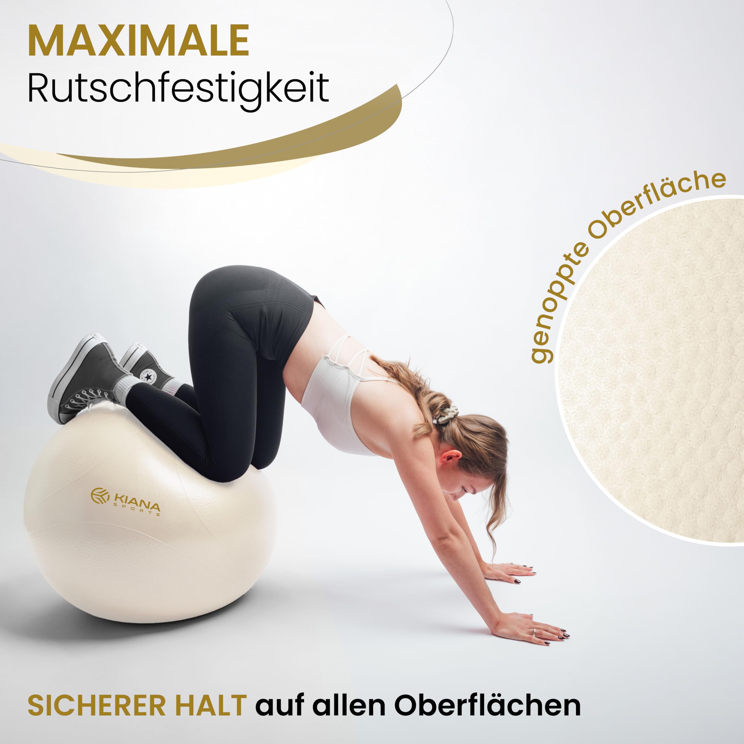 KIANA SPORTS Gymnastikball & Sitzball - 4 Größen - Deutsche Entwicklung - Rutschfester Yoga Ball mit Noppen - Extra Dick & Belastbar - inkl. Pumpe & Übungsplan – Ideal für Fitness & Büro