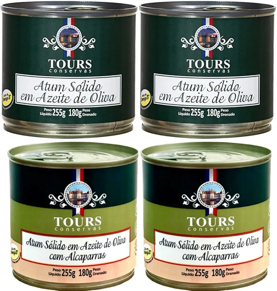 Atum em Lata Sólido Tours em Azeite de Oliva e Azeite com Alcaparras - 4 Un. - 255g
