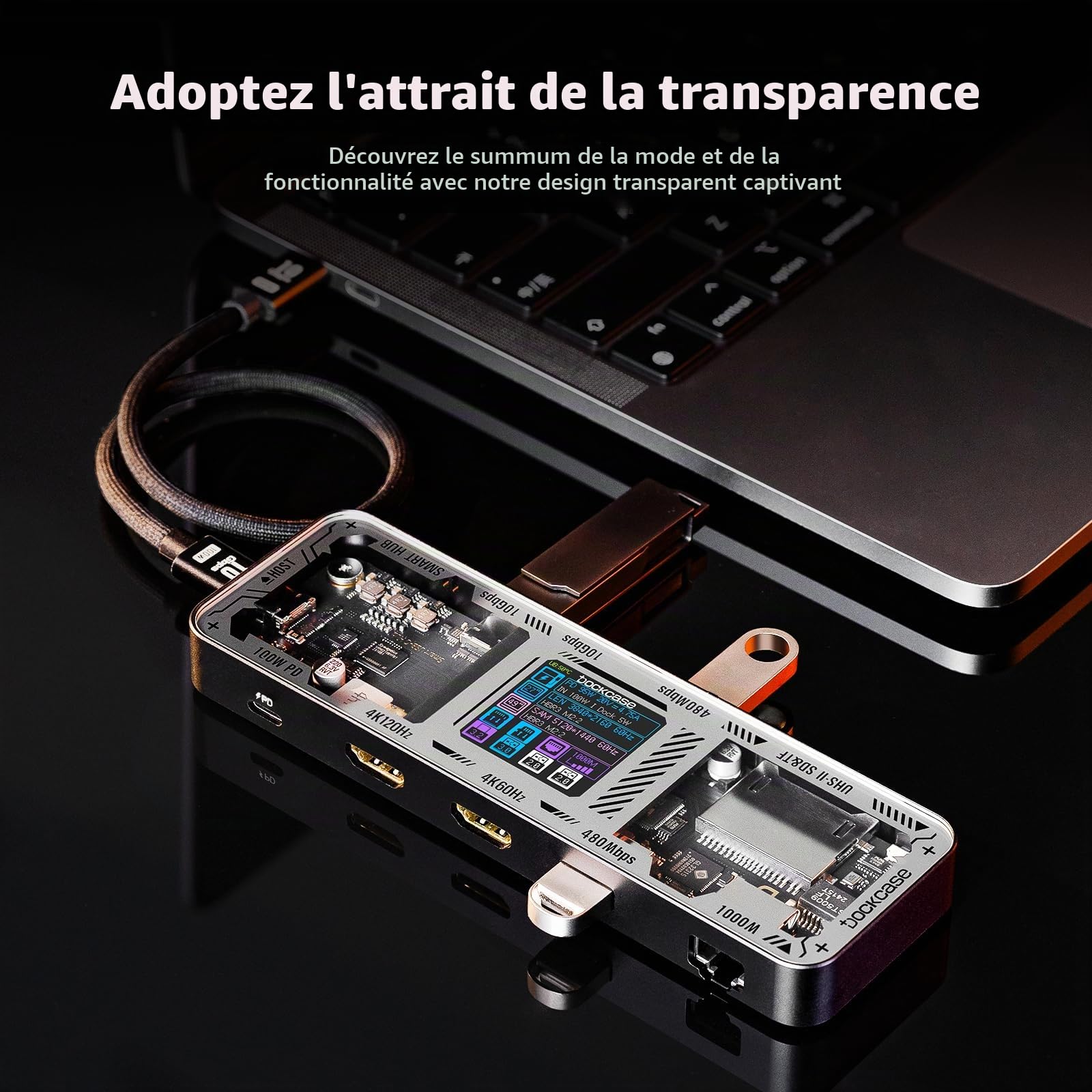 DOCKCASE Hub USB-C 10 en 1 Pro, Double HDMI 2.1 et 2.0 4K@60Hz, PD 3.0 100W, Ethernet RJ45, 2 USB 3.2 10Gbps, 2 USB 2.0, Lecteur de Cartes UHS-II SD/TF, Station d'accueil USB-C pour MacBook Pro/Air