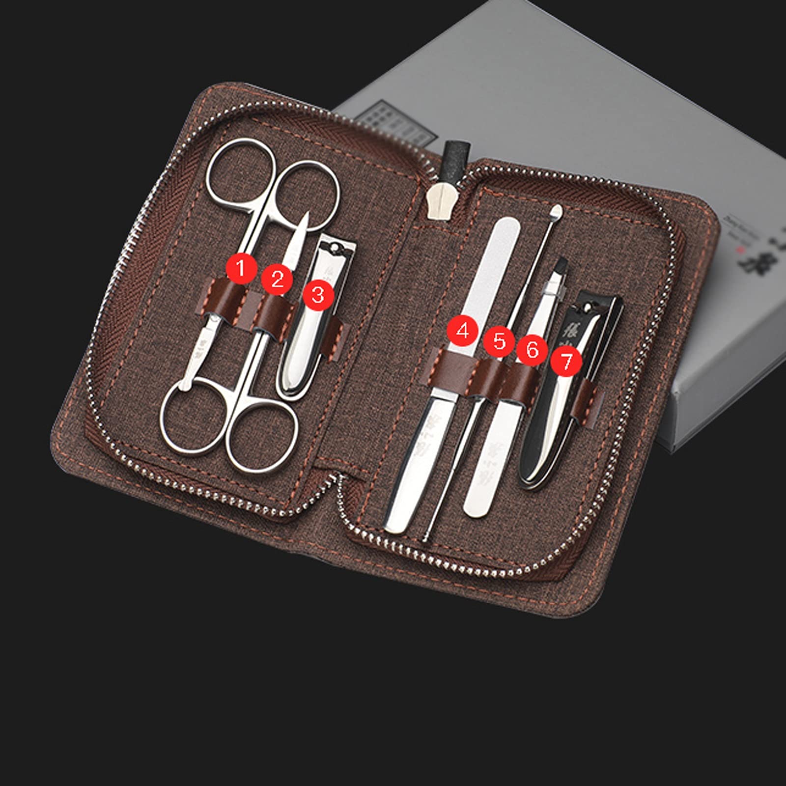 Kit de Coupe-Ongles, Ensemble de Coupe-Ongles pour Adultes, Ensemble de manucure de Voyage 7 en 1, Outils de Soins des Ongles Professionnels en Acier Inoxydable avec étui de Voyage Portable, Ensemble