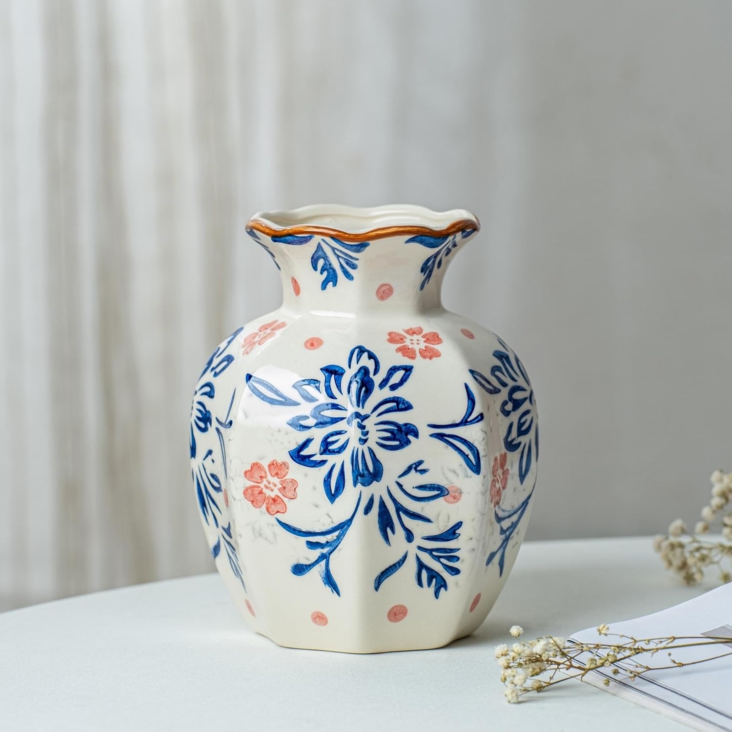 Small Blue and White Ceramic Vase, 6 Inch Vintage Chinoiserie Flower Vase Decorative Antique Vases for Home Decor, Rustic Porcelain Vase Farmhouse Shelf Table Centerpieces Decor - Image 9