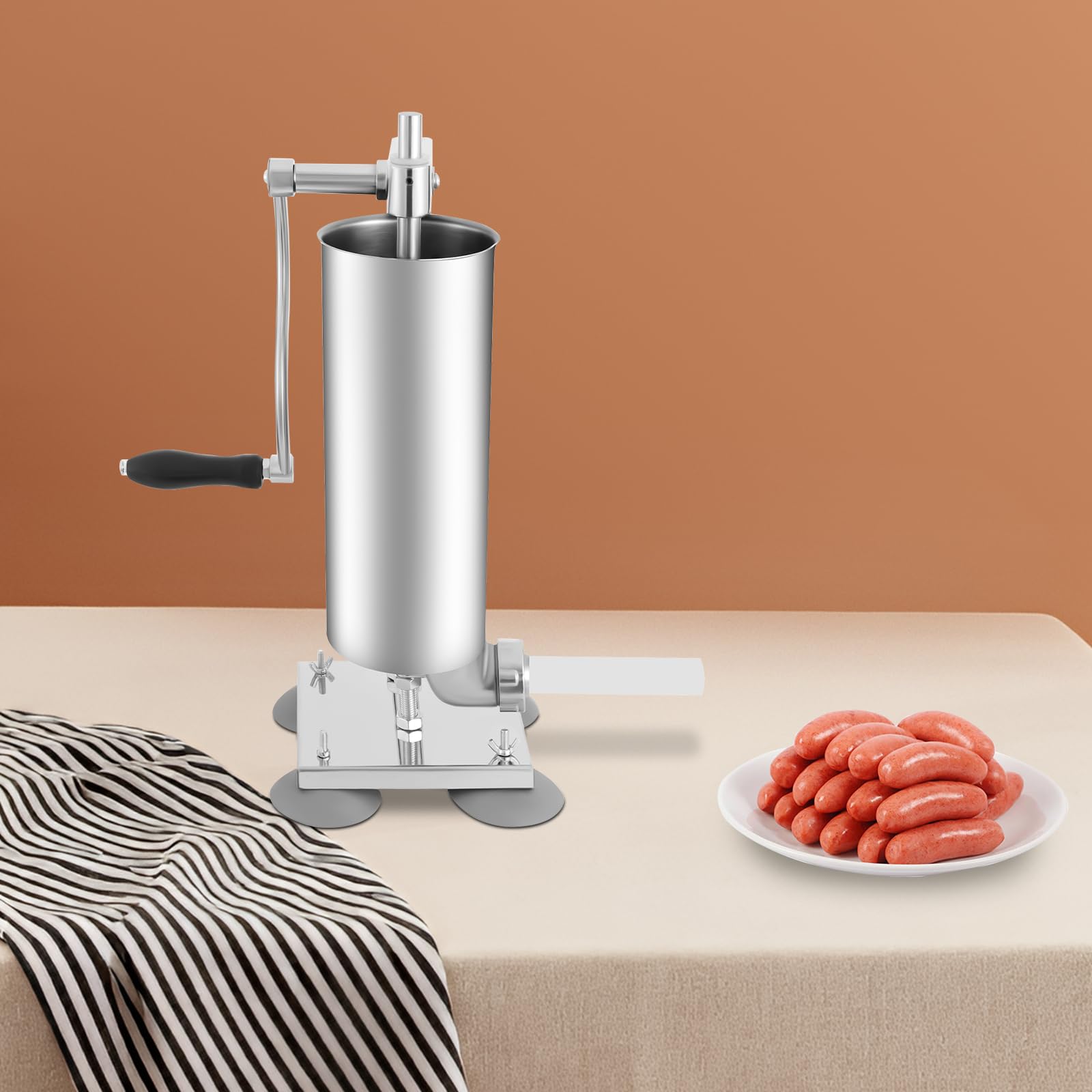 Máquina de llenado manual de salchichas, 3 l, prensa de salchichas, de acero inoxidable, para salchichas con ventosa, 4 tamaños, tubos de llenado de salchichas profesionales para cocina y restaurantes