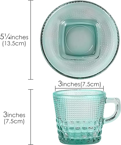 Miniatura 2 de Linkidea Taza de café de cristal vintage con platillos de 6 onzas para café juego de cristalería en relieve taza de desayuno plato de postre para el