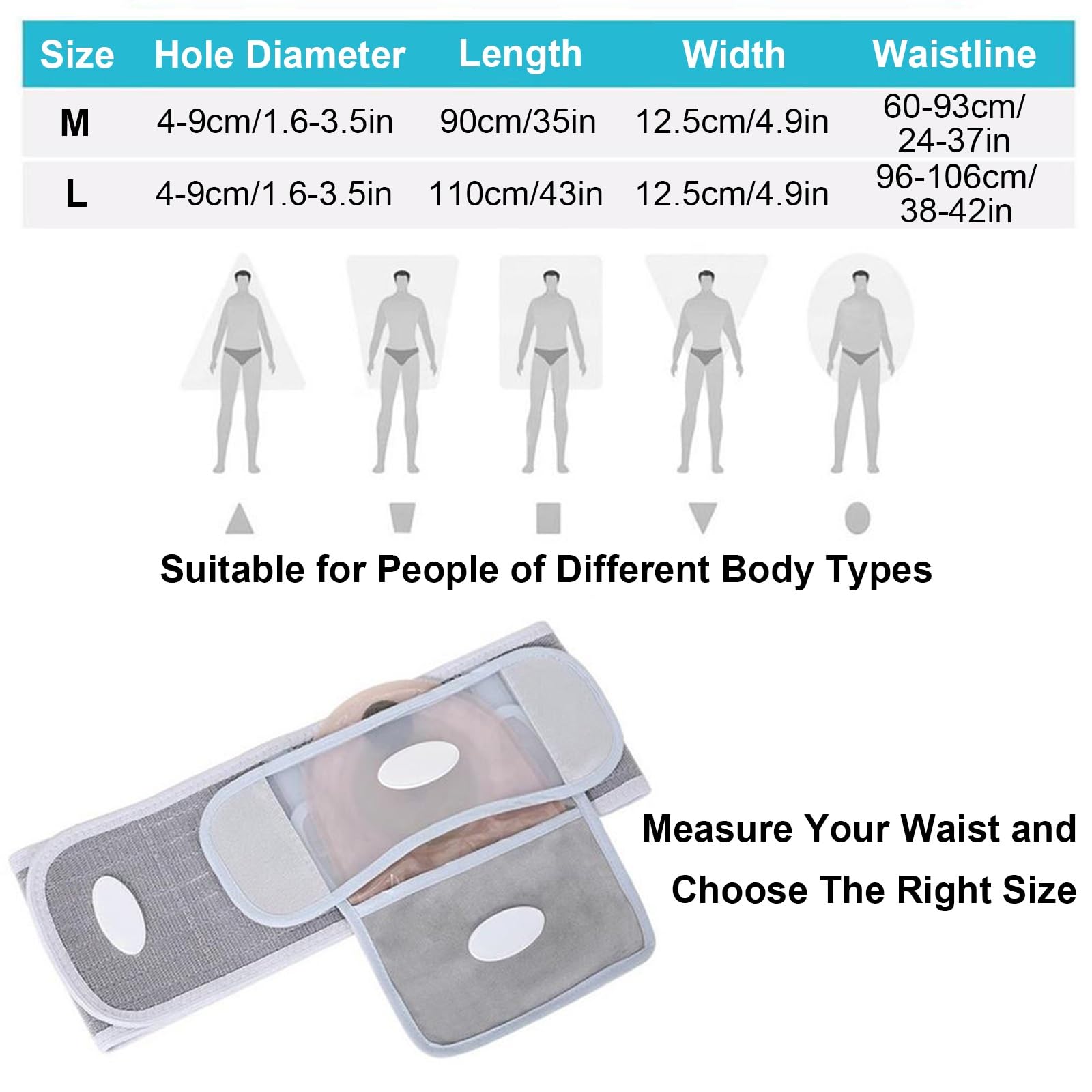 Stoma Gürtel, Verstellbarer Stoma Bandage, Atmungsaktiver Stomagürtel für Die Zeit Nach Der Operation Schützt Stomabeutel, Die Blendenöffnung Ist Verstellbar (4-9 Cm)(Medium)